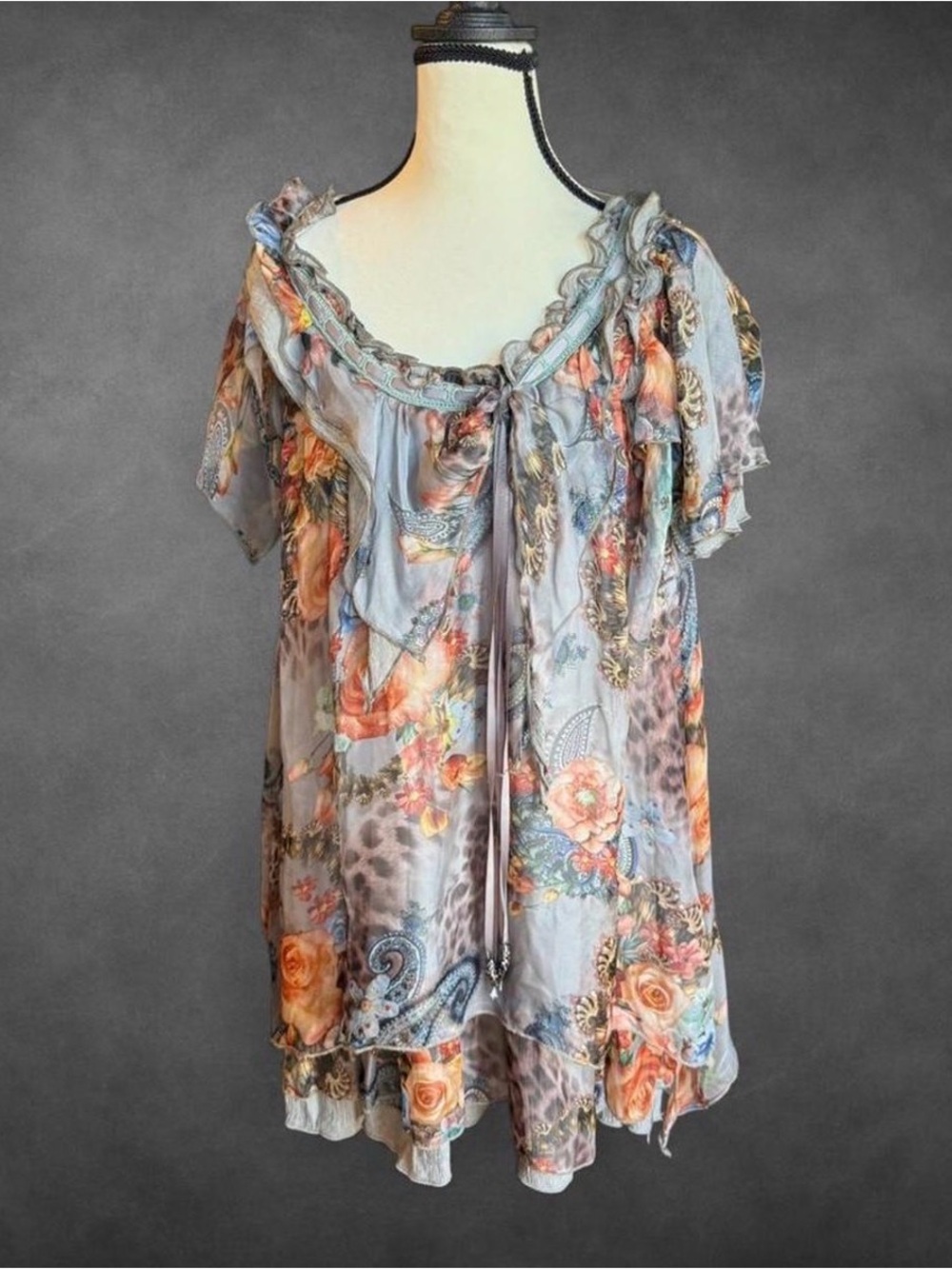 Pretty Angel Floral Silk Blend Boho Tunic Top/Mini Dress (see measurements) - L